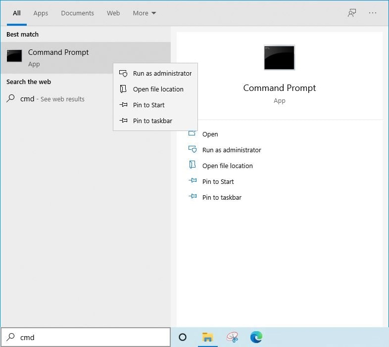 Command Prompt and select Run as administrator