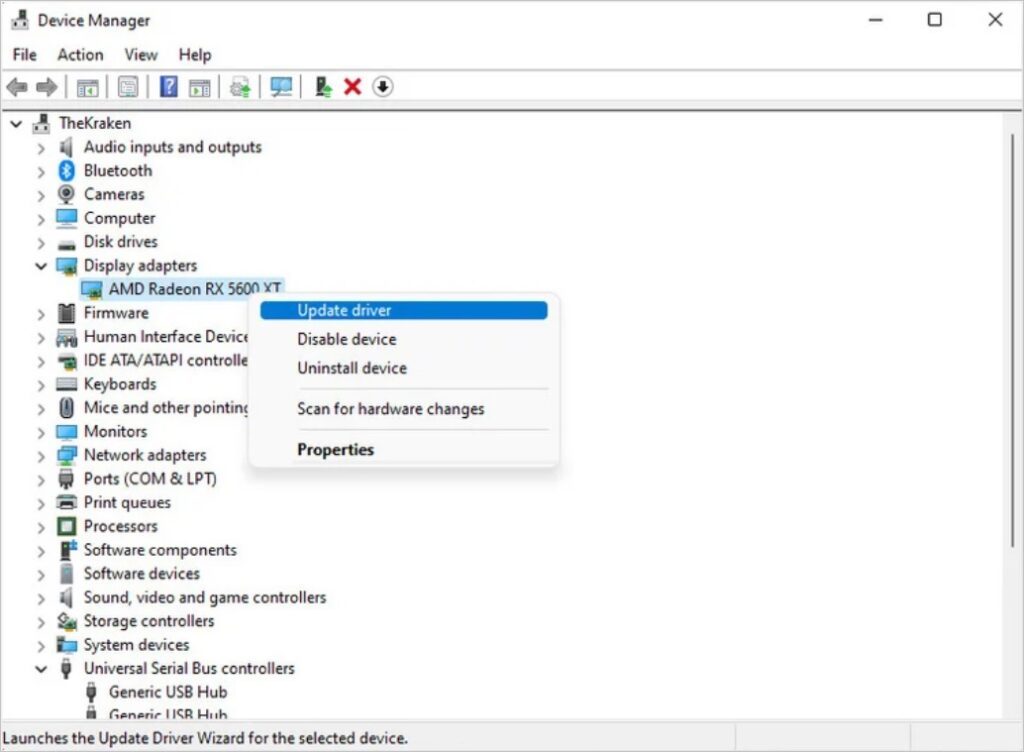 device manager-display adapters-update driver
