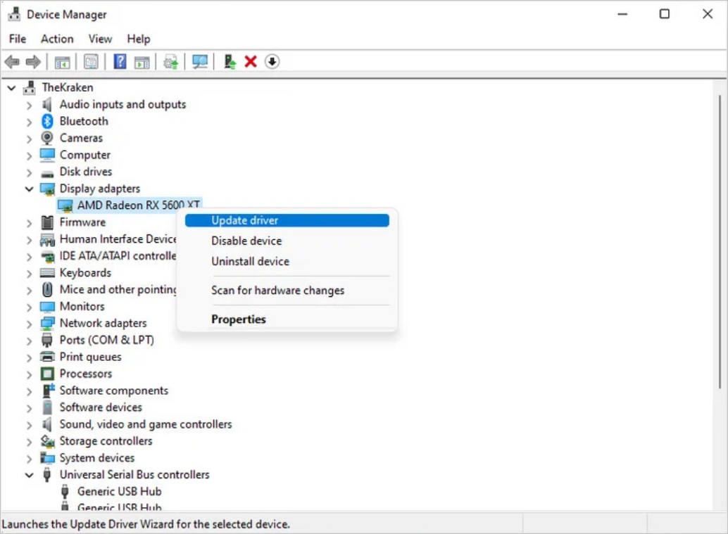 device manager-display adapters-update driver