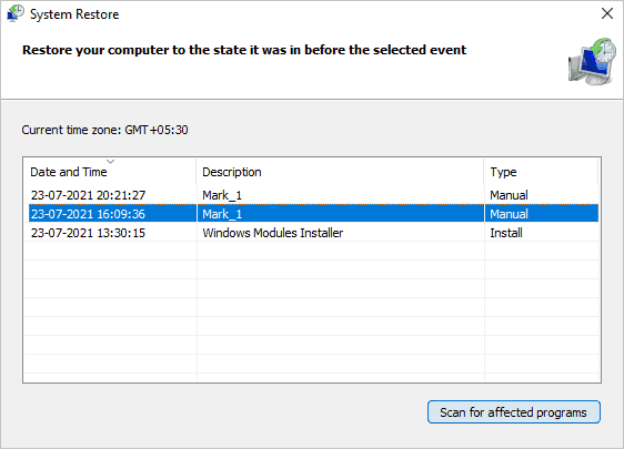 system properties-system restore 2