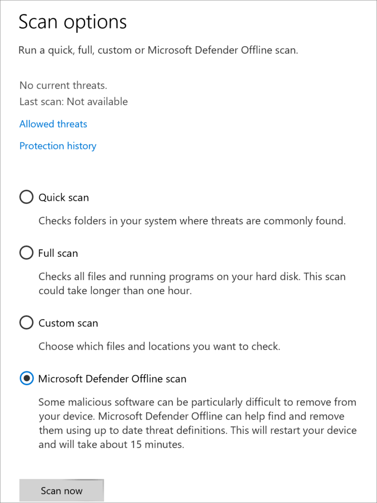virus-threat-protection-scan-options offline scan