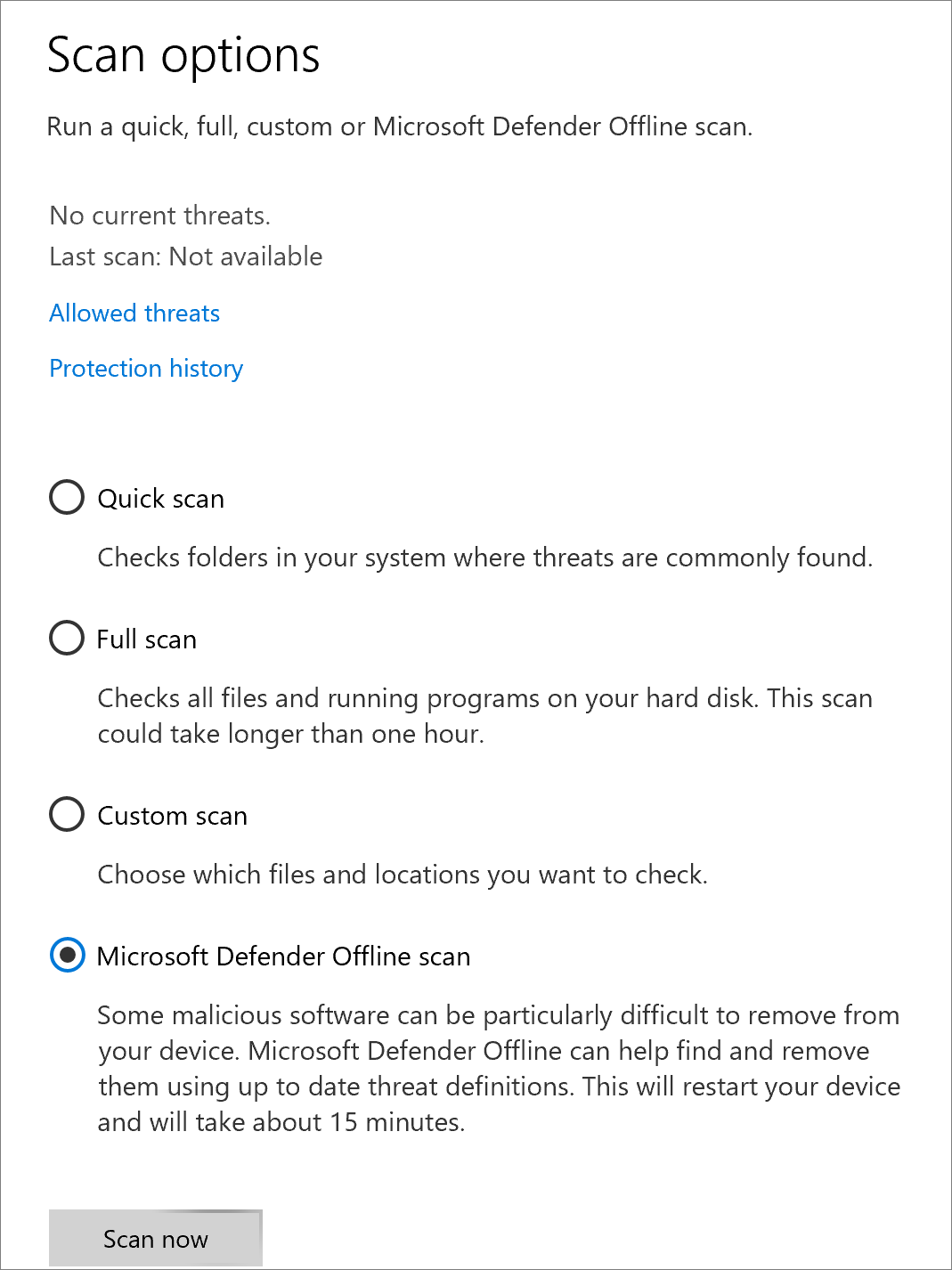 virus-threat-protection-scan-options offline scan