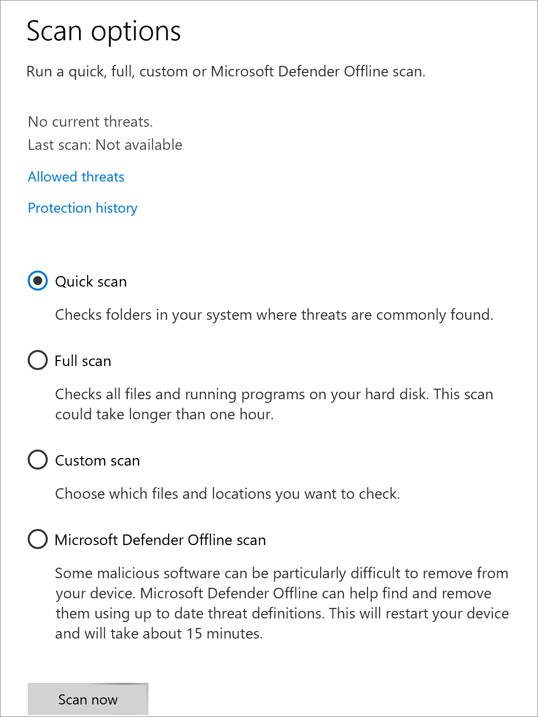 virus & threat protection-scan options