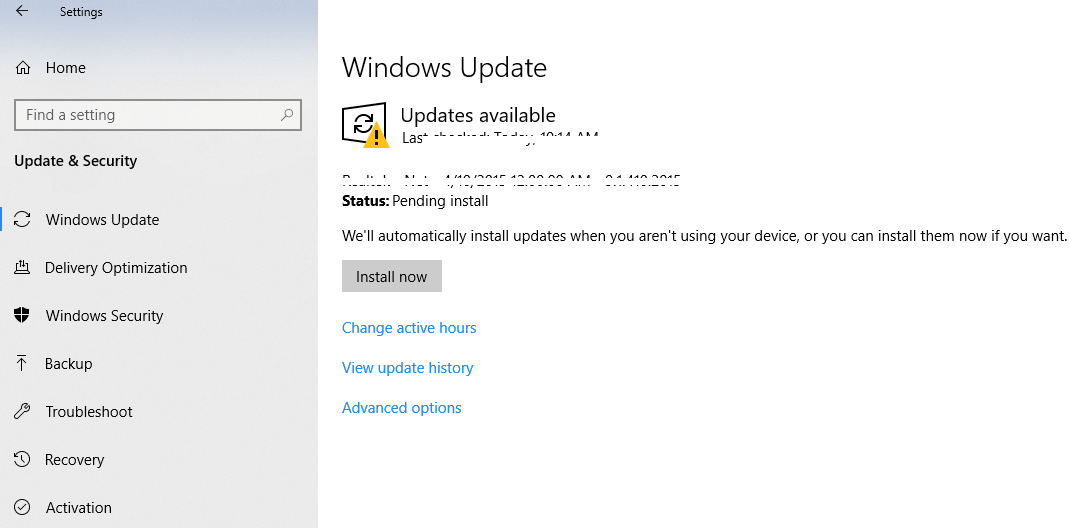 windows setting-update & security-check for update-install now