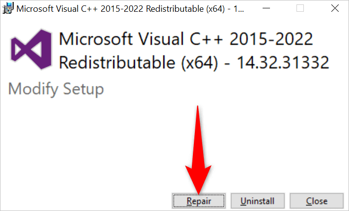 Microsoft Visual C++ Redistributable Package Repair
