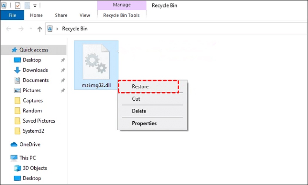 recycle bin-msimg32.dll-restore