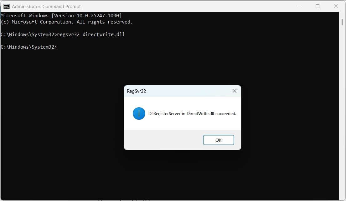 regsvr32 DirectWrite dll