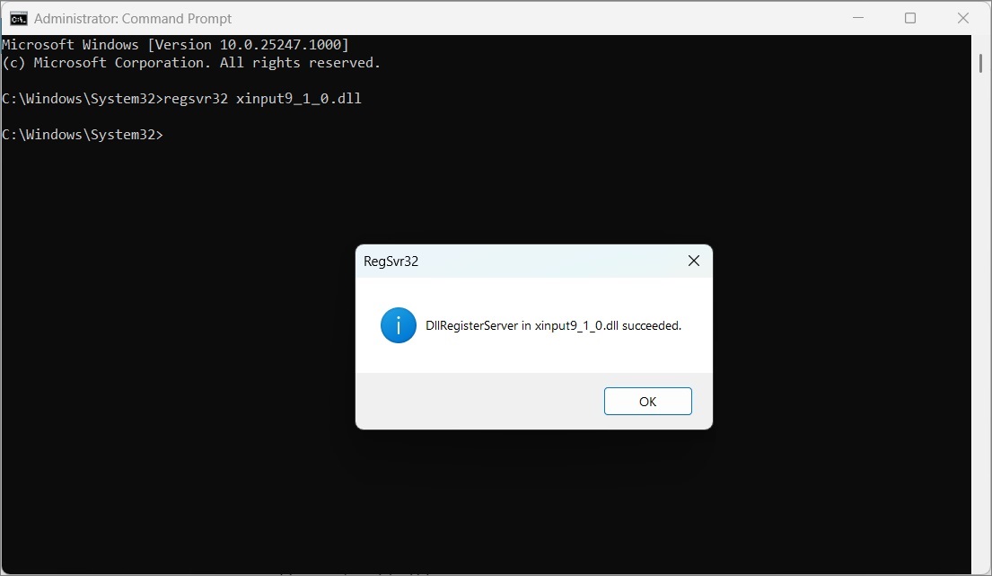 regsvr32 xinput9_1_0-dll
