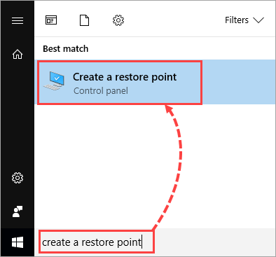 search Create a restore point