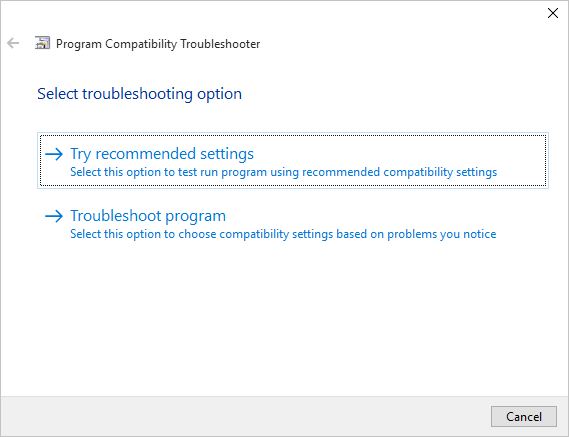 compatibility try recommended settings