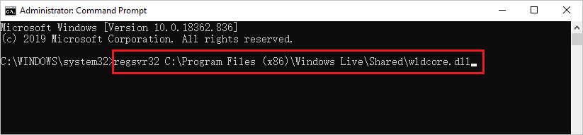 regsvr32 wldcore.dll