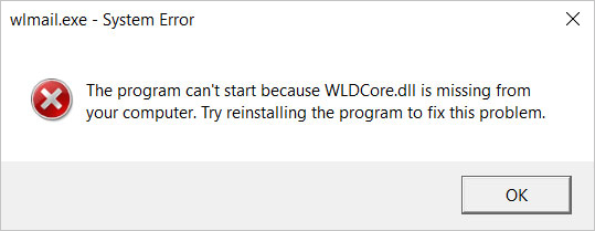 wldcore.dll is missing error